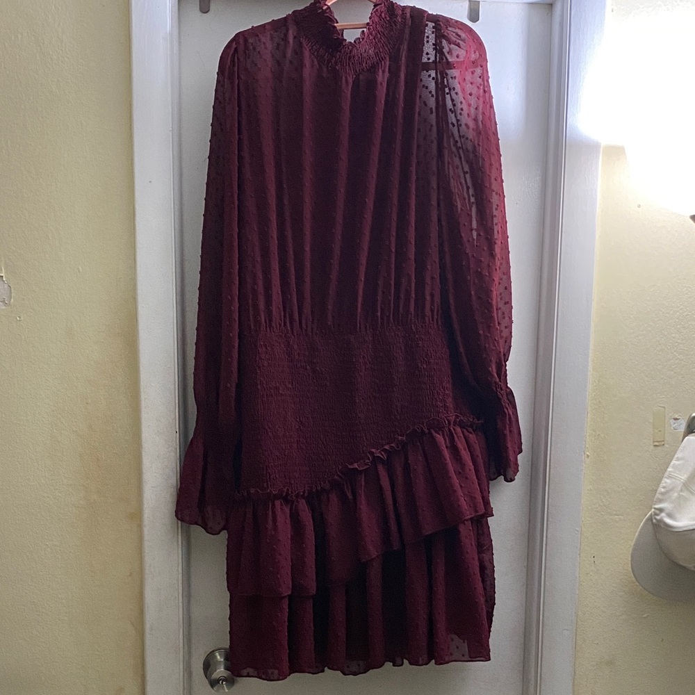 Fashion Nova Burgundy Long Sleeve Dress